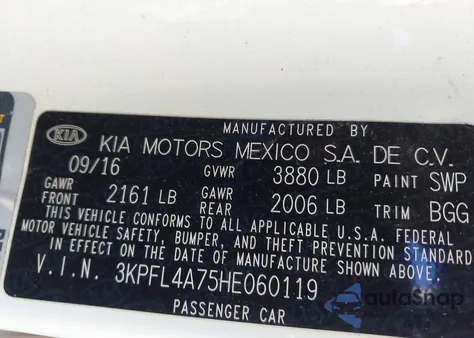 2017 Kia Forte Lx from USA, damaged, VIN 3KPFL4A75HE060119